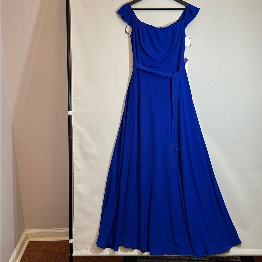 Premier Amour Womens Size 8 Maxi Dress Elegant Blue Evening Gown Belted Line zip